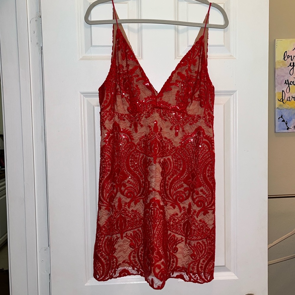 Free People red sequin and lace dress
